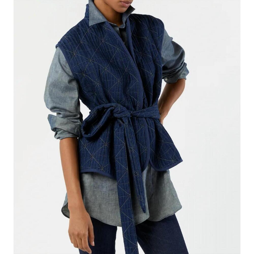 NEW ANN MASHBURN corinne patchwork vest in indigo patchwork matelassé - Picture 5 of 5